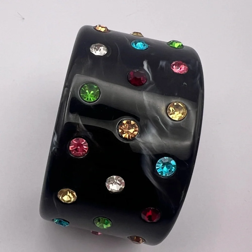 Statement Resin Cuff Bracelet – Multicolor Rhinestone Studded